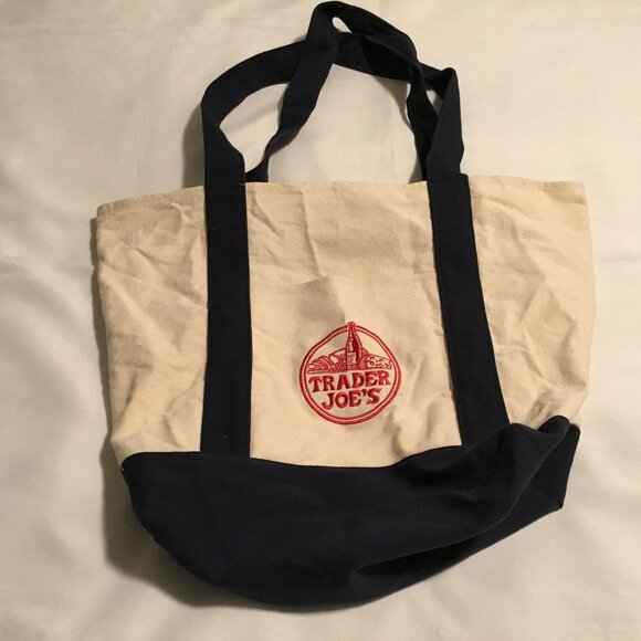 Trader Joe’s Bag Canvas Reusable Heavy Cotton Basic Style Shopping Navy Large - Picture 1 of 7